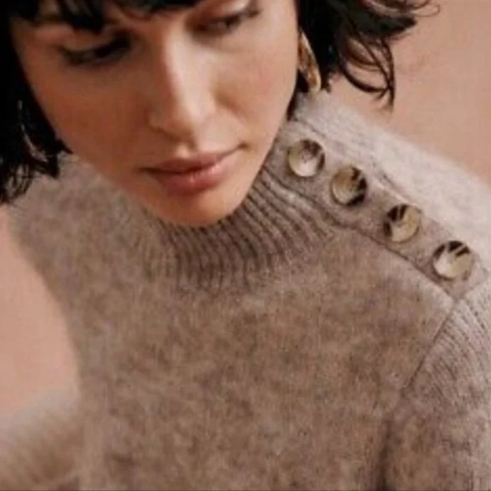 Sezane - Polly Sweater Dress Mottled Beige Tan - Size Medium - Picture 2 of 10